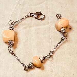 Peach Calcite Bracelet Stainless Steel Handmade 7.5” Adjustable Crystal Jewelry